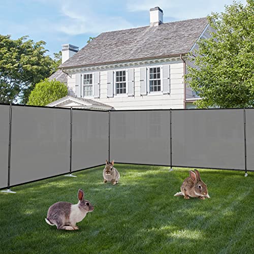 E&K 6'x12' Outdoor Privacy Screen Fence Panel Freestanding Backyard Patio Privacy Pool Fencing Temporary Garden Dog Fence with Iron Poles and Rails (Light Gray) - color: Gray, size: 0 6'x12'