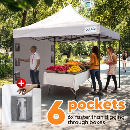 Quictent 10x10 Heavy Duty Pop up Canopy Tent with 3 Removable Sidewalls, Commercial Grade Instant Shelter with Wheeled Bag for Outdoor, Parties, Markets, 600D PU Coated UPF 50+ Sun Shield - color: Off White, size: 10x10
