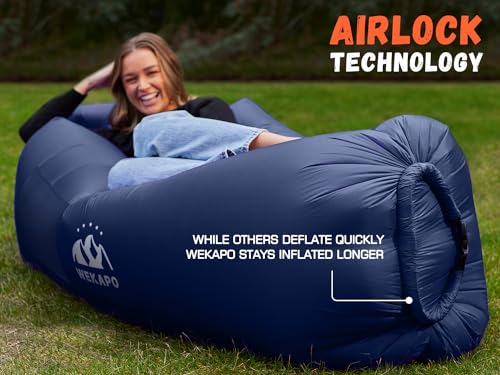 WEKAPO Inflatable Couch Air Lounger Chair - Camping & Beach Accessories, Portable Blow up Sofa for Hiking, Lawn, Indoor/Outdoor Movies & Music Festivals. Lightweight and Easy to Set Up Air Hammock - color: Navy