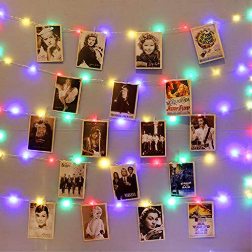 HXWEIYE 120LEDs Multicolor Photo Clips String Light, 40Ft Fairy Light with 52 Clear Clips & 12 Hooks on Wall, Timer & 8 Modes USB Powered Copper Wire String Light for Hanging Picture, Bedroom Party - color: Multicolor, size: 8 Mode USB Powered-120LEDs