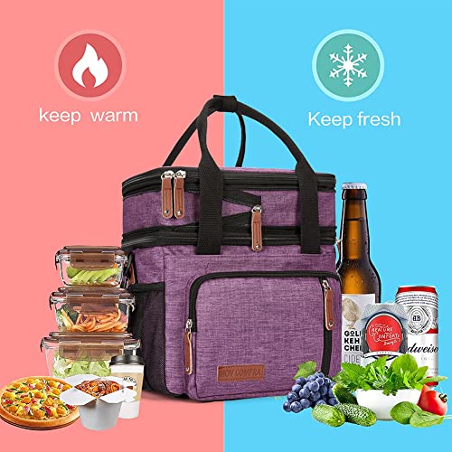 MOV COMPRA Purple Lunch Bag Women, Expandable Insulated Lunch Box for Work, Large Lunch Bag Leakproof Lunch Box Cooler Bag（Purple） - color: Purple