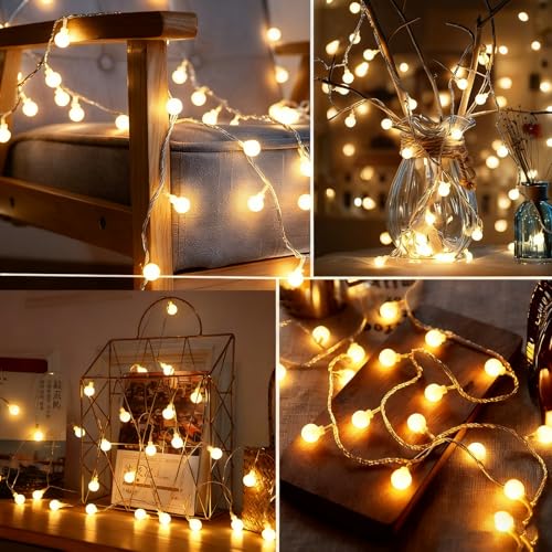 Globe String Lights 38ft 100 Led Indoor USB Ball String Lights Plug in Fairy Lights with Remote Timer Dimmable 8 Mode for Bedroom Dorm Birthday Party Camping Wedding Christmas Decorations, Warm White - color: 100LED-Warm White