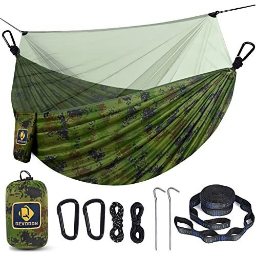 Camping Hammock with Net,Travel Portable Lightweight Hammocks with Tree Straps and Solid D-Shape Carabiners,Parachute Nylon Hammock for Outsides Backpacking Beach Backyard Patio Hiking - color: Camo, size: Large