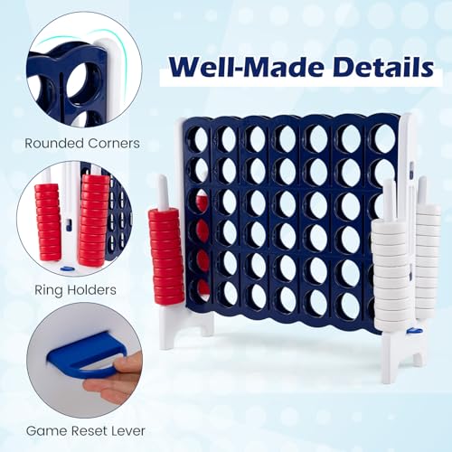 KOTEK Giant 4-in-a-Row Game, 3.5 Feet Tall Jumbo 4-to-Score Family Fun Game with Quick-Release Sliders & 42 Large Rings, Oversized Connect Plastic Yard Game Outdoor for Kids & Adults(Royal Blue+White) - color: Royal Blue+white