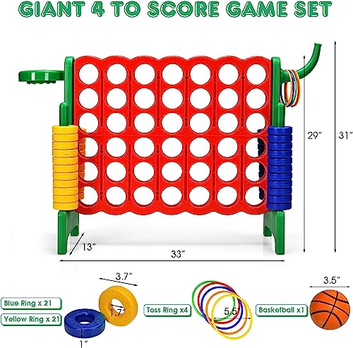 AKUSTIK Giant Connect Game Outdoor, 4 in a Row Jumbo 4 to Score for Kids Adults Family Party Yard Lawn, Large Connect Game with Quick Release Slider 42 Jumbo Rings (Green) - color: Green