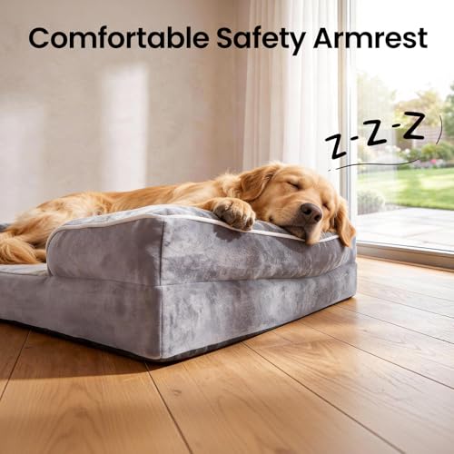 OhGeni Orthopedic Dog Bed Couch Big Cat Sofa for Extra Large Sized Pets with Memory Foam, Machine-Washable Waterproof Removable Cover, Soft Comfortable Fabric, 41-inch (Gray) - color: 01-Gray, size: 41"x30"x7"