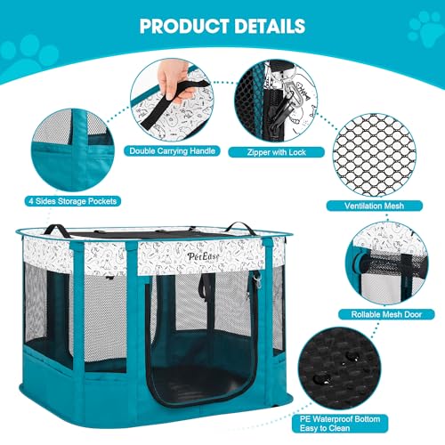 Portable and Foldable Cat Playpen Dog Playpen Small Animal Playepn with Waterproof Bottom, Foldable Pet Cage for Rabbit Puppy Hamster, Indoor/Outdoor Use - color: Peacock blue