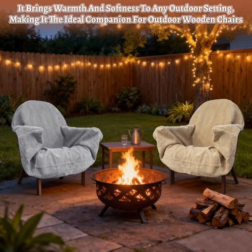 Reversible Sherpa Chair Cover Blanket with Waterproof 300D Oxford Back, Adjustable Drawstring, Non-Slip Design, Fits Chairs up to 23" – Ideal for Winter Home & Patio Use (Gray) - color: Gray