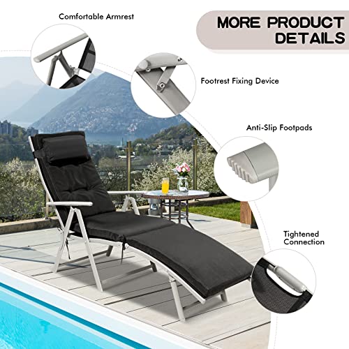 Giantex Chaise Lounge Chair for Outside, Pool Folding Reclining Beach Chair W/Removable Cushion&Headrest Pillow, Outdoor Lounge Chaise w/ 7 Backrest Positions, Portable Patio Lounger (1, Black) - color: Black