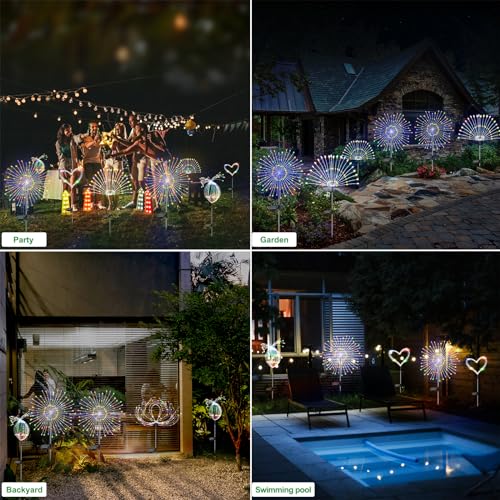 Slyuexu Solar Garden Lights Outdoor Waterproof, 2 Pack 120 LED Solar Firework Lights Decorative Garden Décor Outside for Flowerbed Pathway Party Christmas Decoration, Multicolor - color: Multicolor, size: 2 Pack