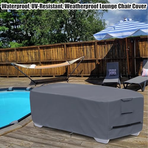 Outdoor Chaise Lounge Cover for 4-6 Stackable Patio Chaise Lounge Chairs, Waterproof, Durable Polyester Fabric 80 x 32 x 40 Inch Pool Lounge Chair Covers for Winter Storage (Grey) - color: Grey, size: Stackable (80"L x 32"W x 40"H)