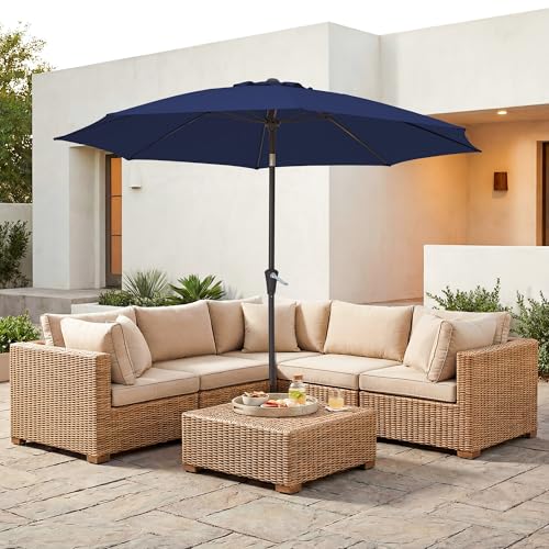 JEAREY 9FT Outdoor Patio Umbrella,Market Table Umbrella with 8 Fiberglass Ribs, Pool Umbrella with Tilt and Crank, UV Protection Lightweight & Wind-Resistant for Lawn, Garden, Deck and Backyard, Navy - color: Navy