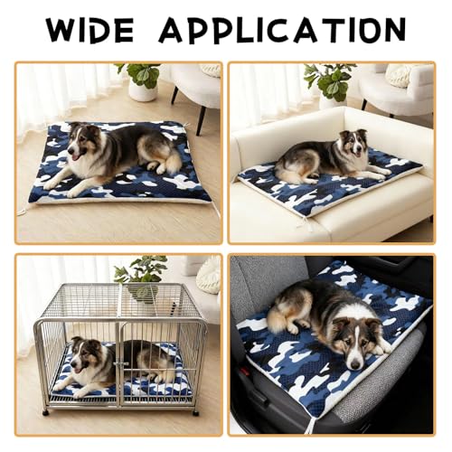 Nttopship Dog Cat Bed Mat Ultra Soft Fluffy Pet Bed Washable Fashion Dog Crate Beds Comfy Comfy Pet Sleeping Pad Suitable for Pet Raised Bed(30"x26",Blue Black Camo) - color: Blue Black Camo, size: Medium