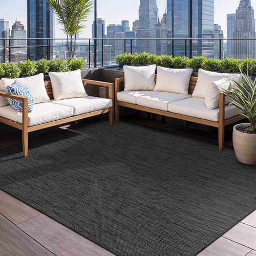 Beverly Rug Indoor Outdoor Rug 6x9, Washable Outside Carpet for Patio, Deck, Porch, Solid Modern Area Rug, Water Resistant, Dark Gray - color: Solid - Dark Gray, size: 6'7" x 9' (Rectangular)