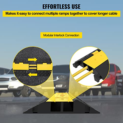 VEVOR 4 Pack Rubber Cable Protector Ramp 2 Channel Heavy Duty 66,000LB Load Capacity Cable Wire Cord Cover Ramp Speed Bump Driveway Hose Cable Ramp Protective Cover - style: 4 Pcs