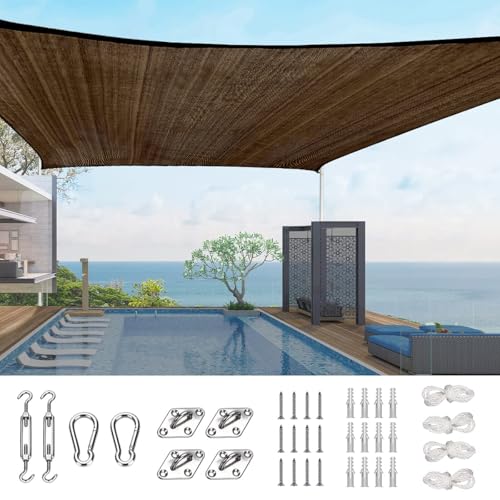 Quictent 20x16ft 185G HDPE Rectangle Sun Shade Sail Canopy 98% UV Block Outdoor Patio Garden with Hardware Kit (Brown) - color: Brown, size: 20 x 16 ft, style: Rectangle