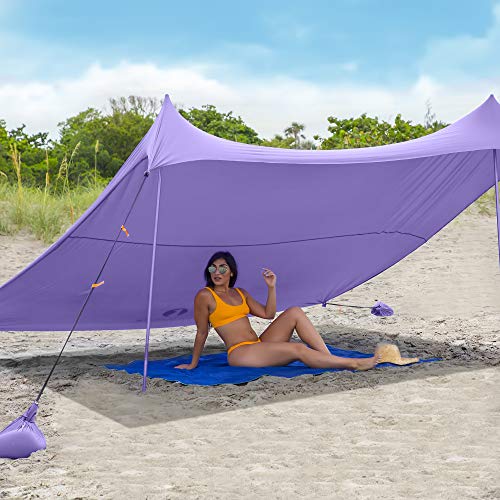 Red Suricata Family Beach Tent & Canopy, UPF50 Sun Shade, 4 Aluminum Poles, Sand Shovel, Large Portable Sun Shelter (Large, Purple) - color: Purple, size: Large 10' x 9'