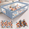 XVISHX 74 x 50 Inch Baby Playpen with Mat, Playpen for Babies and Toddlers, Baby Playard for Indoor & Outdoor Active Center Game Fence, with Skin-Friendly Fabric and Soft Breathable Mesh, Grey - size: 74 × 50 Inch+MAT
