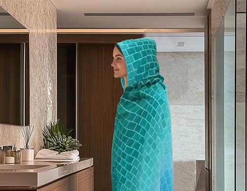COTTON CRAFT Hooded Beach Towel – Oversized 39 x 68 Towel with Hood for Adults - 100% Cotton Velour Terry Jacquard Towel - Pool Bath Wrap - 450 GSM Soft Absorbent Quick Dry – Blue Tiles - color: Blue Tiles, size: 1 Pack - 39x68 Hooded