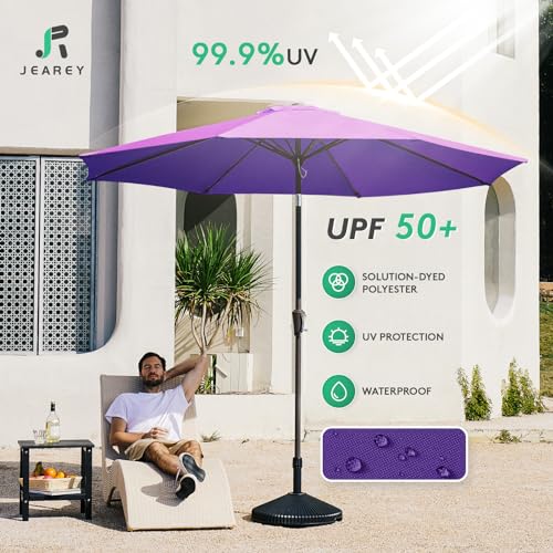 JEAREY 9FT Outdoor Patio Umbrella Outdoor Table Umbrella with Push Button Tilt and Crank, Market Umbrella 8 Sturdy Ribs UV Protection Waterproof for Garden, Deck, Backyard, Pool (Dark Purple) - color: Dark Purple