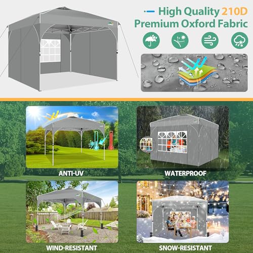 COBIZI Canopy Tent 10x10, Easy Up 10x10 Pop Up Canopy for Party Camping, Party Tents with One Push Central Button Air Vent, Outdoor Gazebo Tent with Sidewalls and Reflective Strip(Grey) - color: Gray, size: 10x10ft with 3 sidewalls