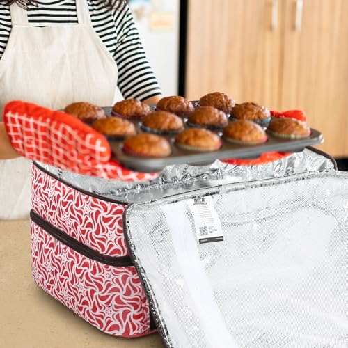 MIER Insulated Casserole Carrier Fits 9"x13" Baking Dishes/Foil Pans, Double Food Carriers Bag Thermal Holder for Hot or Cold Food Lasagna Lugger Potluck Parties Picnic Travel, Red - color: Red, size: 16 x 11 x 7.8 inches