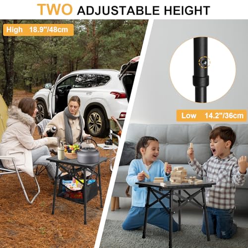 Folding Camping Table - Small Outdoor Table with Storage Bag - Adjustable Height 14.2'' & 18.9'', Portable Lightweight Aluminum Foldable Side Table for Picnic, BBQ, Beach & Tailgating (Small) - size: Small