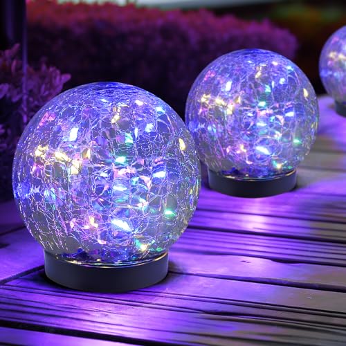 JKIMK Solar Globe Lights Outdoor Waterproof-Solar Balls for Garden-Cracked Glass Ball Lights Outdoor-Solar Orbs for Outside-Decorations for Patio and Yard Lawn Backyard Decor - color: Multicolor, size: 2 Globes