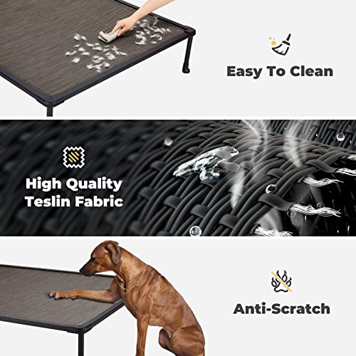 Veehoo Chewproof Elevated Dog Bed - Cooling Raised Pet Cot, Breathable Mesh, Washable & Non-Slip for Large Dogs, Indoor/Outdoor, Brown Mat and Black Frame, 49x33inches (Model CWC2203A03) - color: Brown, size: 49.0"L x 33.0"W x 9.0"Th