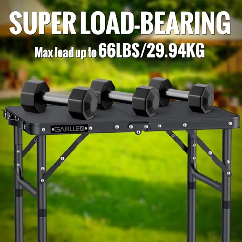 GARLLEN 2ft Folding Camping Table, 3 Adjustable Height Lightweight Folded Picnic Table, Portable Aluminum Grill Table for Camping, BBQ, Outdoor, 22.8" L x 15.7" W, Black - color: Black, size: Tabletop Size: 22.8"L x 15.7"W