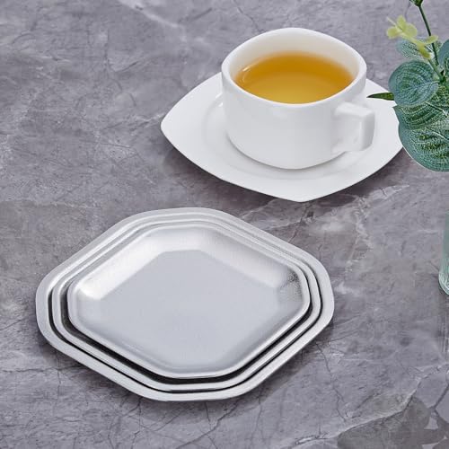 SANQIAHOME 5.9x5.9 inch square Appetizer Plates,thick stainless steel Dinner Plates, Pasta Dessert Plates for Sushi, Fruit oven/Dishwasher Safe, Set of 4,silver - color: Silver, size: 5.9x5.9 in