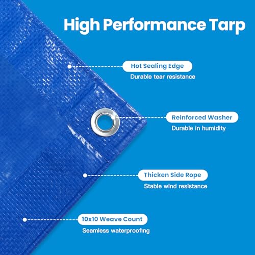 MVPMET Tarp 8x8 Feet 8Mil Multipurpose Waterproof Blue Tarps,UV Resistant, for Covering Courtyards,Emergency Rain Shelter, Camping Tarps. - color: 8mil, size: 8x8
