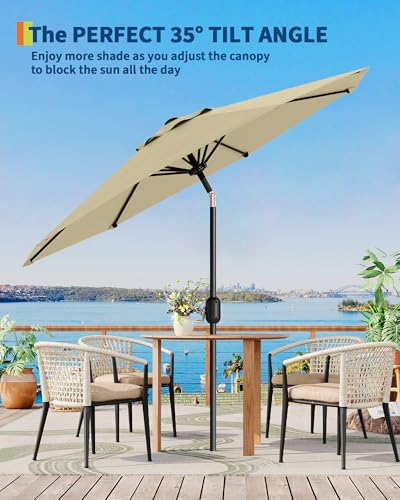 GarveeLife Outdoor Patio Umbrella, Table Market Umbrella with Push Button Tilt and Crank, 8 Sturdy Ribs UV Protection Waterproof for Garden, Deck, Backyard, Pool - color: Beige, size: 9FT