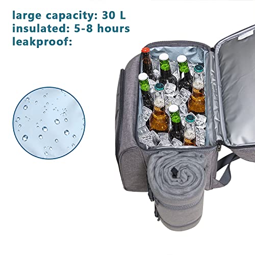Hap Tim Picnic Basket Backpack for 2 Person with 2 Insulated Cooler Compartment, Wine Holder, Fleece Blanket, Cutlery Set, Gifts Ideals for Wedding, White Elephant, Bridal Showers, Christmas - color: Gray, size: 2 Person
