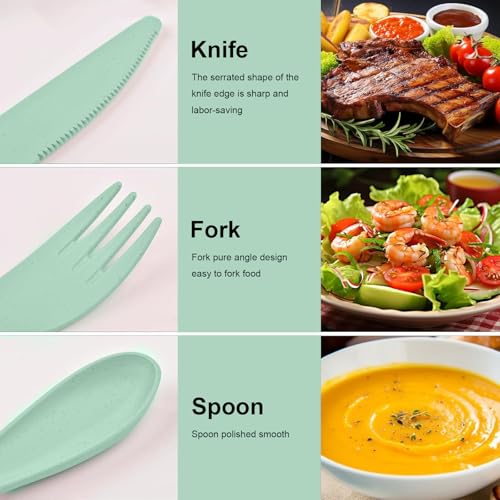 3-in-1 Portable Cutlery Set with Case – Reusable Camping Utensils – Travel Fork, Knife, Spoon Set for Camping, Picnic, Green - color: Green