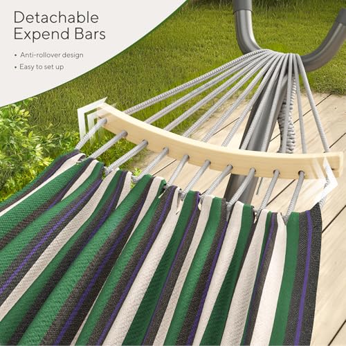 600lbs Hammock with Stand for Outside, 2 Person Portable Hammock with Side Storage, Carrying Bag, Expend Wooden Bar for Outdoor or Indoor (Green Black) - color: Green Black
