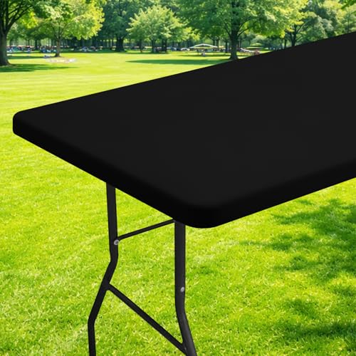 Moosfor Spandex Rectangle Table Cloth, Elastic Fitted Tablecloths for Picnic, Stretch Washable Patio Table Cover for Outdoor, Camping, Banquet and Parties (Black, 20"x30") - color: Black, size: 30" x 20" (Rectangular)