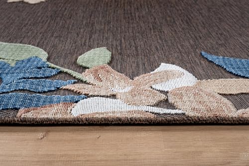 Outdoor Rug 5x7 Washable Area Rugs Indoor Outdoor Carpets Brown Border Floral Non Shedding Waterproof Easy Clean Patio Deck Porch Living Room Bedroom Garden RV (5 X 7 Brown) - color: 1-brown, size: 5' x 7' (Rectangular)