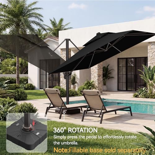 10x10 FT Patio Umbrella, Large Cantilever Double Top Heavy Duty Offset Umbrellas with 360° Rotation, Outdoor shade for Garden Deck Pool, Black - color: Black, size: 10x10 FT