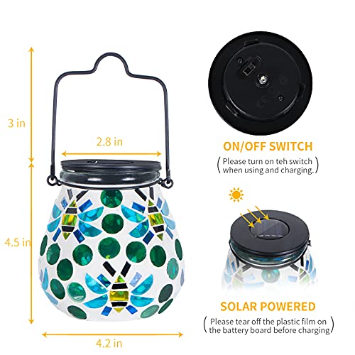 Afirst Mosaic Outdoor Lanterns - Glass Solar Hanging Lights Bee Hollow Out Waterproof Outdoor Decorative for Garden, Patio, Holiday Party Outdoor Decoration - style: Bee
