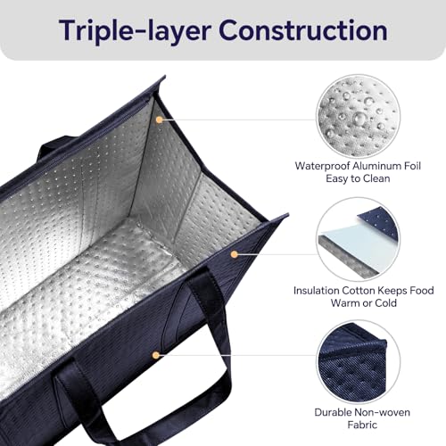 Insulated Grocery Bags, Reusable Insulated Bag, Portable Cooler Bags for Shopping Food Travel Beach Camping (4 Pack) - color: Navy Blue