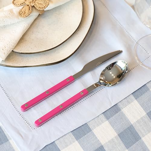 ANNOVA Silverware Set, Retro/Rivet Colorful Stainless Steel Tableware Kitchen Flatware Set Utensils, Includes Dinner Knives, Forks, Spoons, Salad Forks & Dessert Spoons (Pink, 10 Pieces) - color: Pink