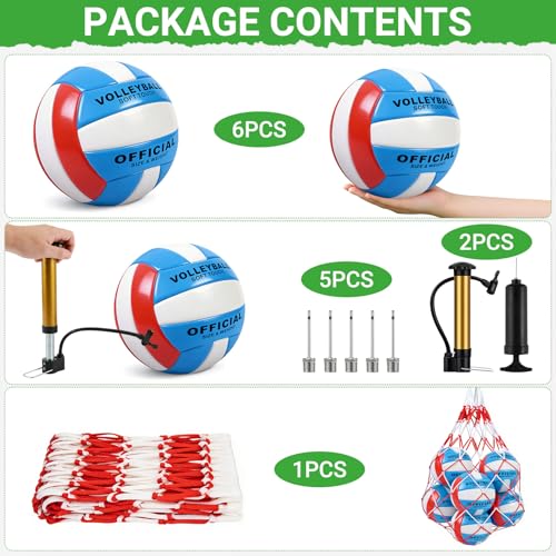 6 Pack Volleyballs Official Size 5, Waterproof Soft Volleyball With Pump and Net Bag for Indoor Outdoor Beach Pool Water Gym Training - Competition Volley Ball for Training Match for Beginner - color: Blue-Red-White