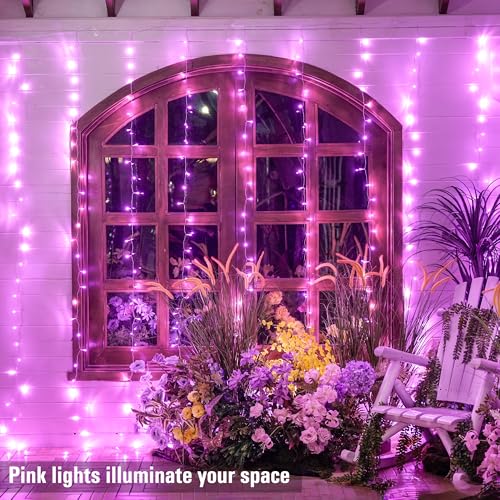 JMEXSUSS 300 LED Curtain Lights Plug in with Remote, Pink String Lights for Bedroom, Christmas, Window, Wall, Party, Teen, Girls' Room, Dorm, Valentine's Day Indoor Outdoor Decor, 9.8X9.8ft - color: Pink, size: 300 LED