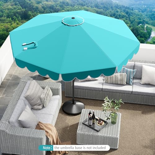 Tangkula 10 FT Patio Umbrella, 2-Tiers Scalloped Outdoor Table Market Umbrella with Tilt Adjustment, Crank, 8 Sturdy Ribs for Pool, Deck, Backyard (Turquoise) - color: Turquoise, size: 10Ft