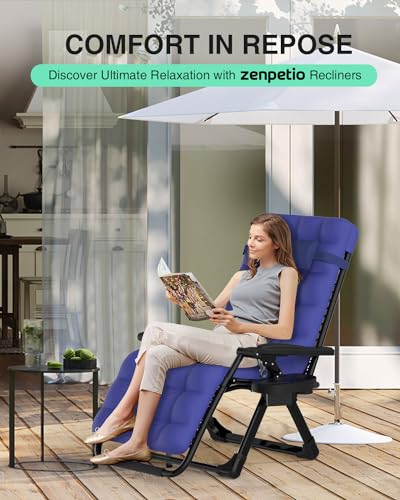 ZENPETIO Zero Gravity Lounge Chair, Foldable Outdoor Recliner with Detachable Cushion, Portable Anti Gravity Lounger for Camping, Patio, Poolside, Lawn - Royal Blue - color: Royal Blue