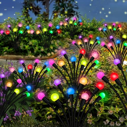 Solar Garden Lights Outdoor, 2 Pack 16 LED Solar Firefly Lights Waterproof, Sway by Wind, Swaying Light for Yard Patio Backyard Garden Planter Flower Bed Pathway Outdoor Decoration (Multicolor) - color: Multicolor, size: 2 pack