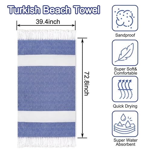 Beach Towel 2 Pack,Sand Free Beach Towels Oversized 39 x 72,Diamond Turkish Beach Towel Quick Dry,Lightweight Pool Towels for Adults,Cool Beach Essentials - color: 2 Pack Diamond Blank Dark Blue