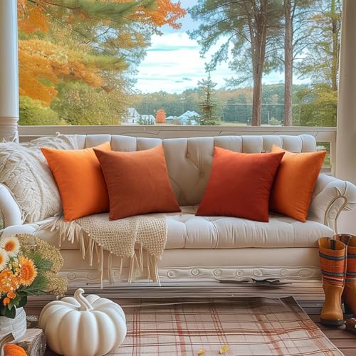 MIULEE Pack of 2 Decorative Outdoor Solid Waterproof Throw Pillow Covers Faux Linen Garden Farmhouse Cushion Cases for Summer Patio Tent Balcony Couch Sofa 16x16 Inch Burnt Orange - color: Burnt Orange, size: 16" x 16" (Pack of 2)