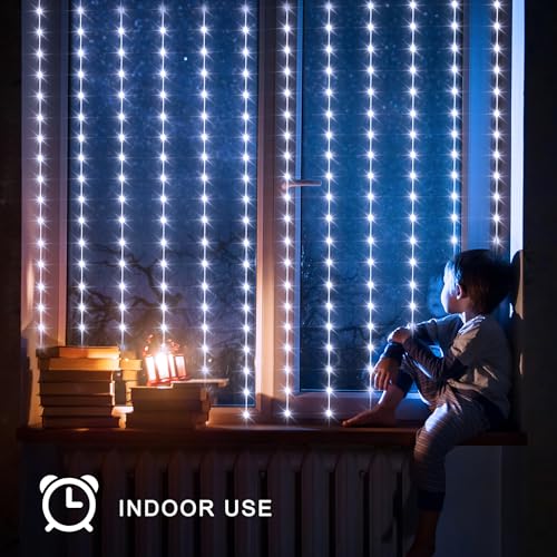 echosari Christmas Curtain Lights Solar Powered 7.9ft x 6ft 144 LED Outdoor Curtain Lights Waterproof with Timer 8 Modes for Christmas Garden Patio Fence Wedding Wall Window Gazebo Decor Cool White - color: Cool White, size: 7.9Ft x 6Ft